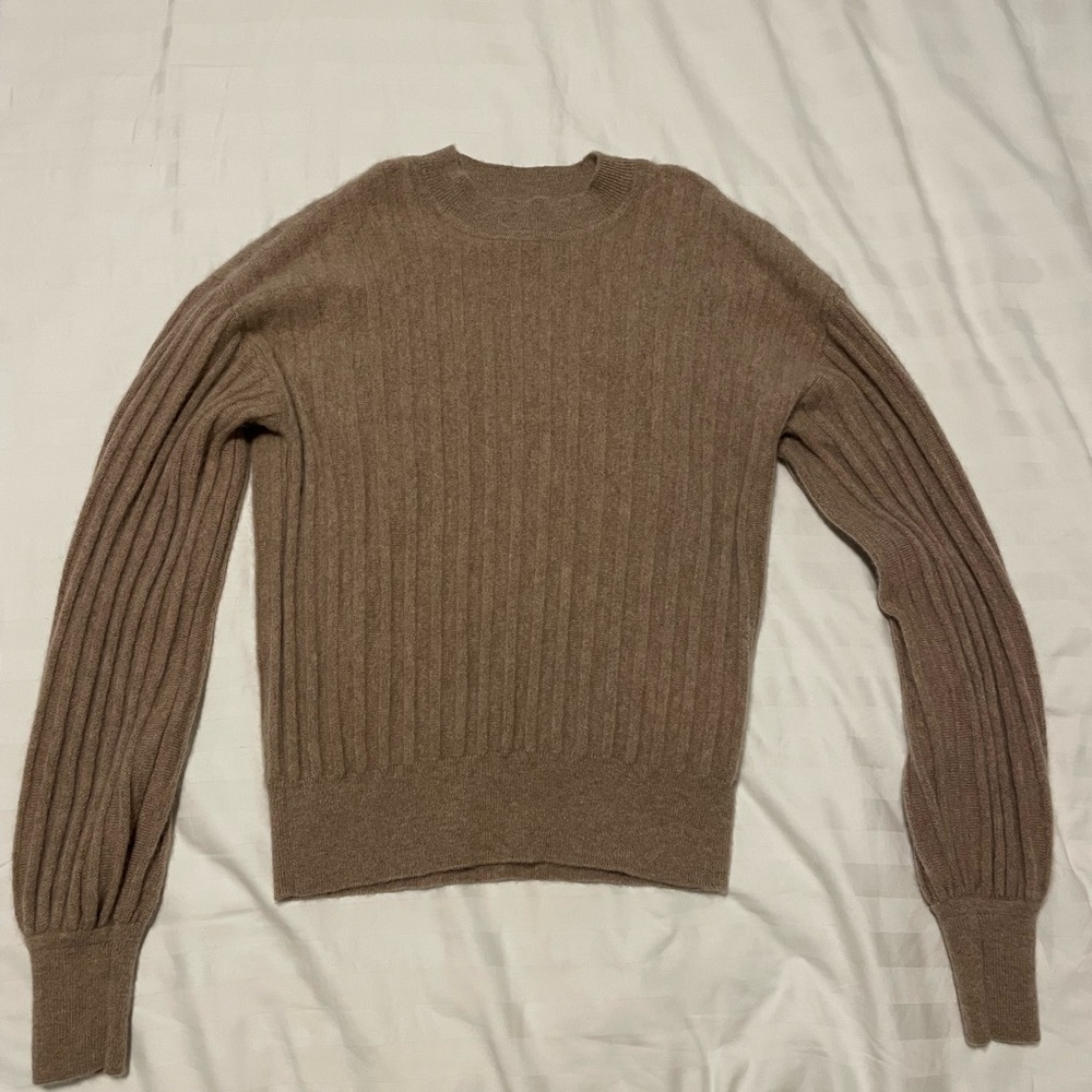 Club Monaco cashmere ribbed brown crew neck sweater